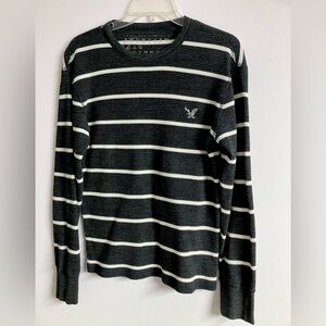 American Eagle Outfitters Men’s Thermal Knit Long Sleeve Top, Small, Gray/White